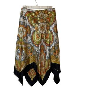 Boston Proper Womens Paisley Patterned Silk Skirt Size 2 Handkerchief Hem Event